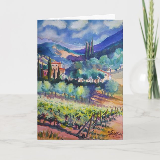 Tuscany in Blues ~ Watercolor Greeting Card (Front)