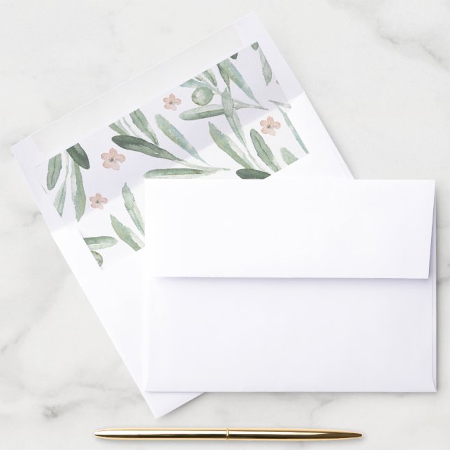 Tuscany Italian Olive Branch Pink Modern Wedding  Envelope Liner (Desk)