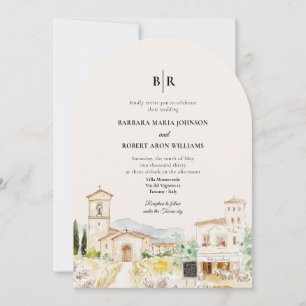 Tuscany Italy Arched Destination Wedding Invitation