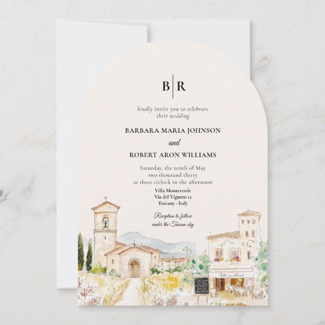 Tuscany Italy Arched Destination Wedding Invitation (Front)