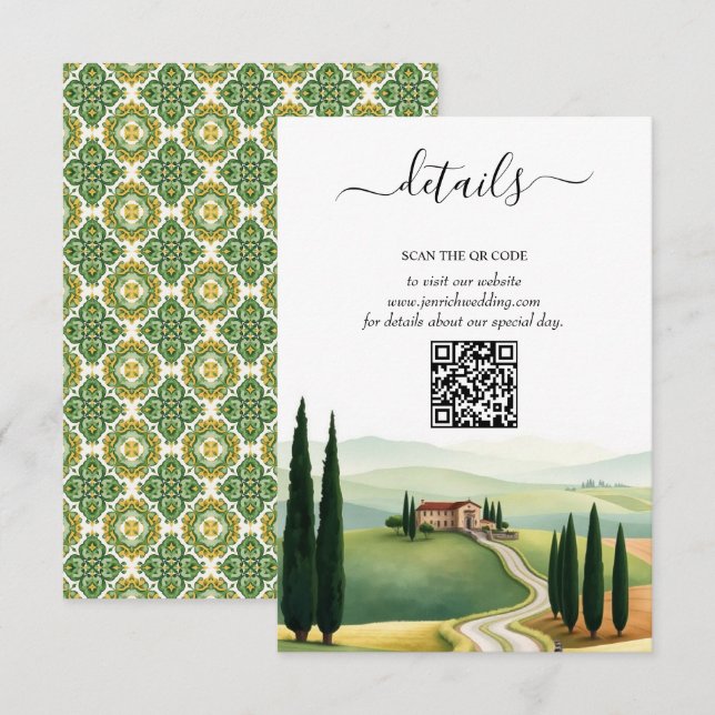 Tuscany Italy destination wedding details QR Enclosure Card (Front/Back)