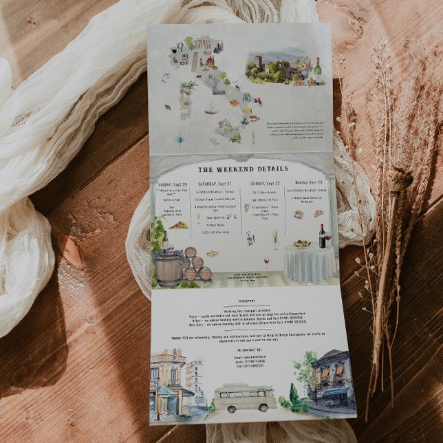 Tuscany Italy | Illustrated Wedding Tri-Fold Invitation (Creator Uploaded)