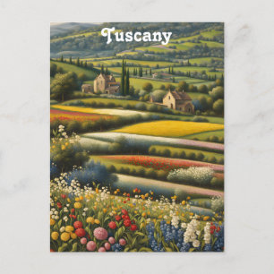 Tuscany Italy Italian Villa Retro Floral Travel Postcard