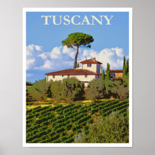 Tuscany Italy Italian Villa Retro Vintage Travel Poster