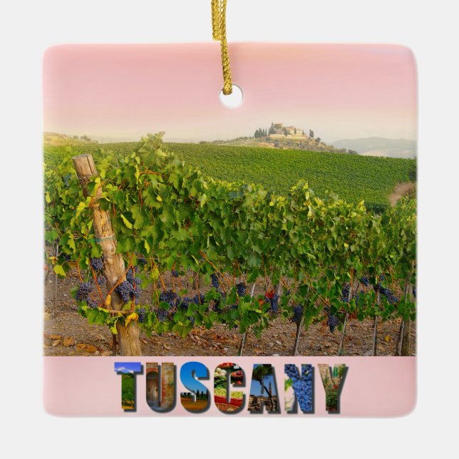 Tuscany Italy Italian Vineyard Pink Christmas Ceramic Ornament (Front)