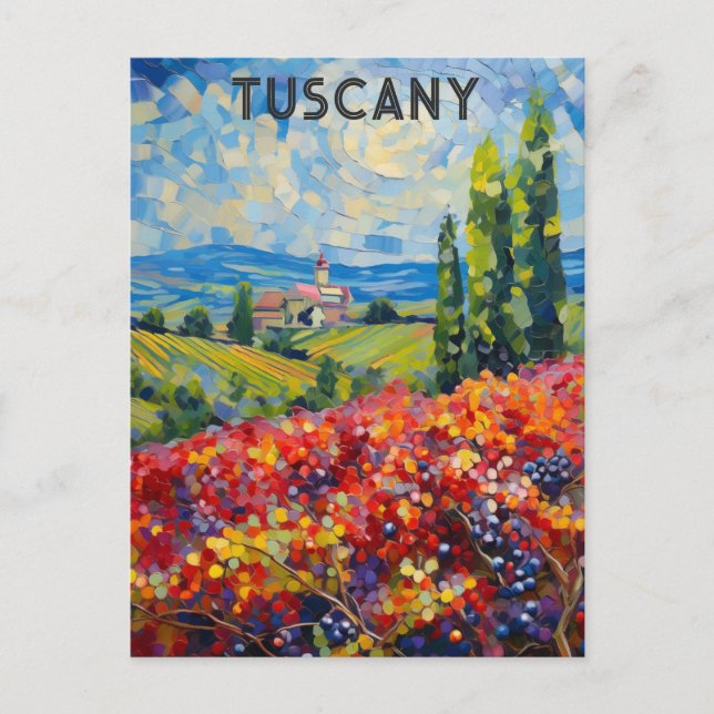 Tuscany Italy Italian Vineyard Textured Watercolor Postcard (Front)