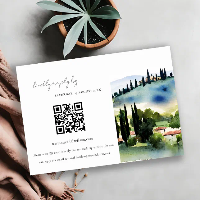 Tuscany Italy Landscape Wedding QR Code RSVP Enclosure Card | Zazzle