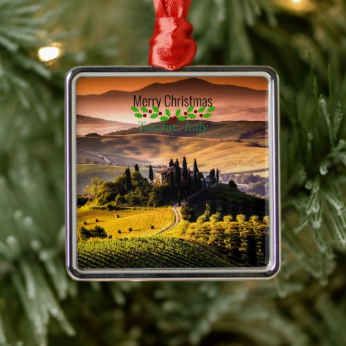 Tuscany Italy Merry Christmas Metal Ornament