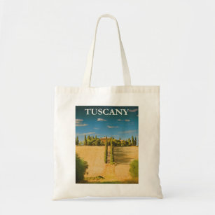 Tuscany Italy Retro Vintage Travel Poster Tote Bag