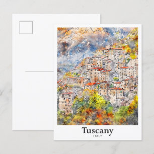 Tuscany Italy Travel Watercolor Hand Drawn Postcard
