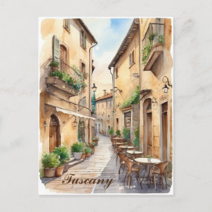 Tuscany Italy Tuscan Cafe Watercolor Travel Postcard
