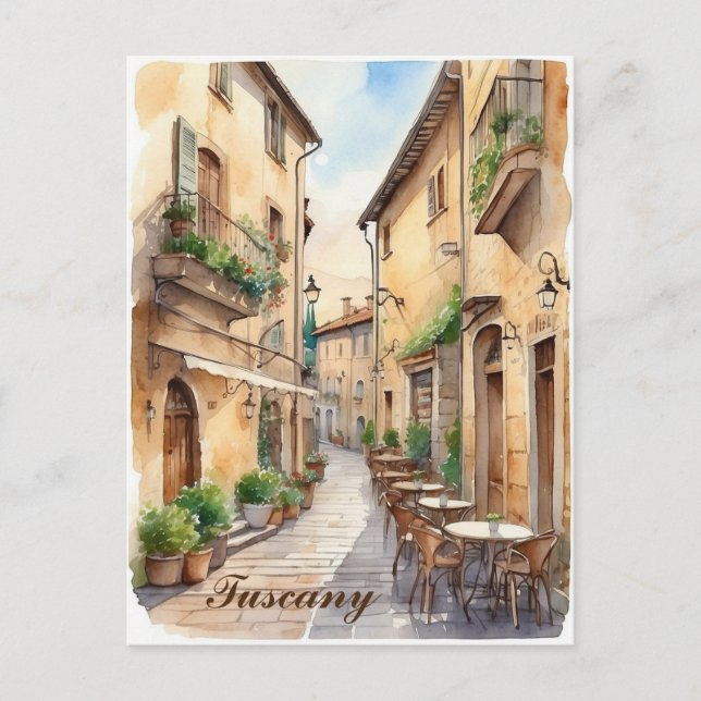 Tuscany Italy Tuscan Cafe Watercolor Travel Postcard (Front)