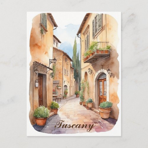 Tuscany Italy Tuscan Village Watercolor Travel Postcard