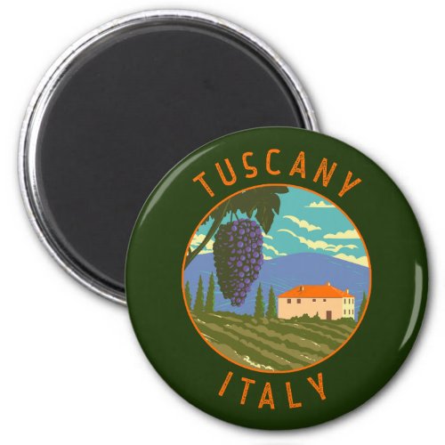 Tuscany Italy Vineyard Distressed Circle Vintage Magnet