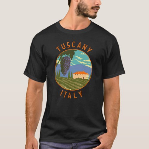 Tuscany Italy Vineyard Distressed Circle Vintage T_Shirt