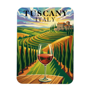 Tuscany Italy Vineyard Sunset Travel Illustration Magnet