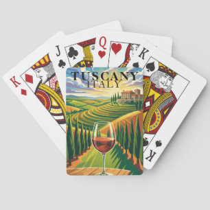 Tuscany Italy Vineyard Sunset Travel Illustration Poker Cards