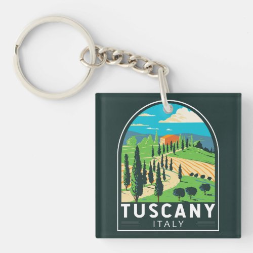 Tuscany Italy Vineyard Travel Art Vintage Keychain