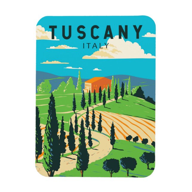 Tuscany Italy Vineyard Travel Art Vintage Magnet (Vertical)