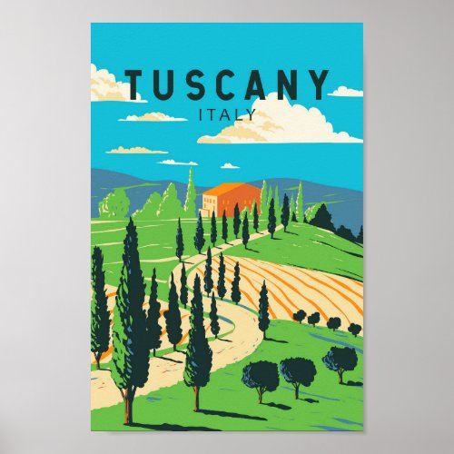 Tuscany Italy Vineyard Travel Art Vintage Poster