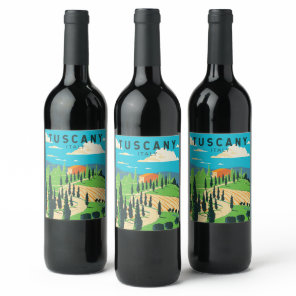 Tuscany Italy Vineyard Travel Art Vintage Wine Label