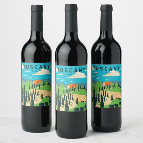 Tuscany Italy Vineyard Travel Art Vintage Wine Label