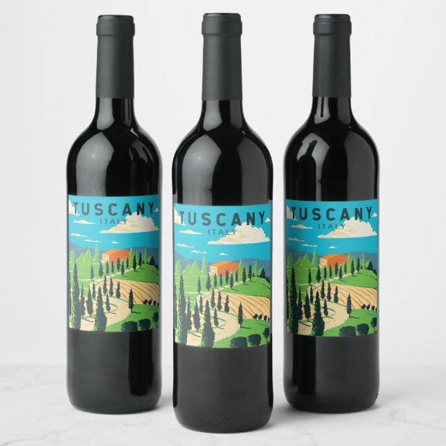 Tuscany Italy Vineyard Travel Art Vintage Wine Label (Bottles)