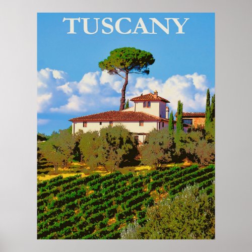 Tuscany Italy Vintage Travel Poster