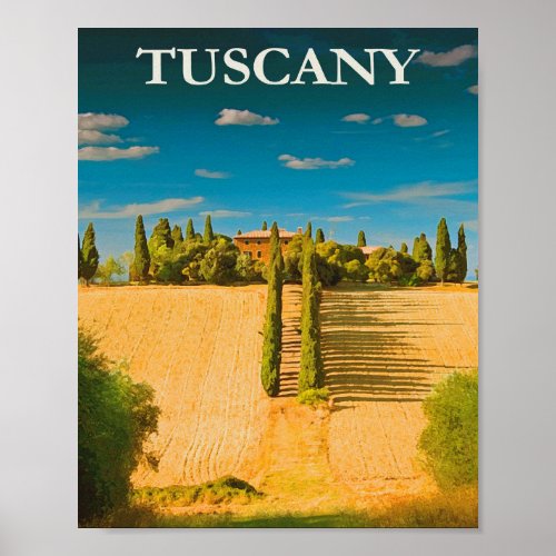 Tuscany Italy Vintage Travel Poster