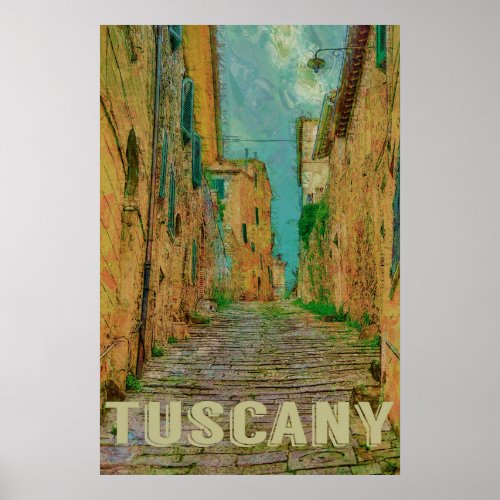 Tuscany Italy Vintage Travel Poster