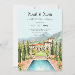 Tuscany Italy Watercolor Destination Wedding Invitation