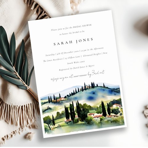 Tuscany Italy Watercolor Landscape Bridal Shower Invitation