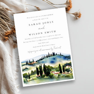 Tuscany Italy Watercolor Landscape Couples Shower Invitation