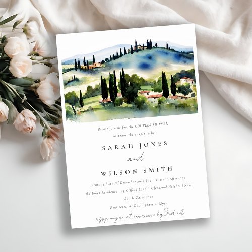 Tuscany Italy Watercolor Landscape Couples Shower Invitation