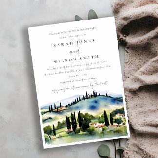 Tuscany Italy Watercolor Landscape Engagement Invitation