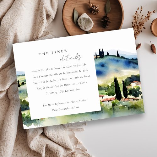 Tuscany Italy Watercolor Landscape Wedding Details Enclosure Card