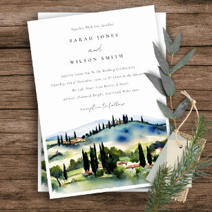 Tuscany Italy Watercolor Landscape Wedding Invitation