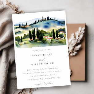 Tuscany Italy Watercolor Landscape Wedding Invitation