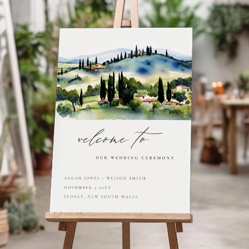Tuscany Italy Watercolor Landscape Wedding Welcome Foam Board