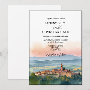 TUSCANY Italy Watercolor Skyline Photo Wedding Invitation