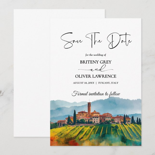 TUSCANY Italy Watercolor Skyline   Save The Date (Front/Back)