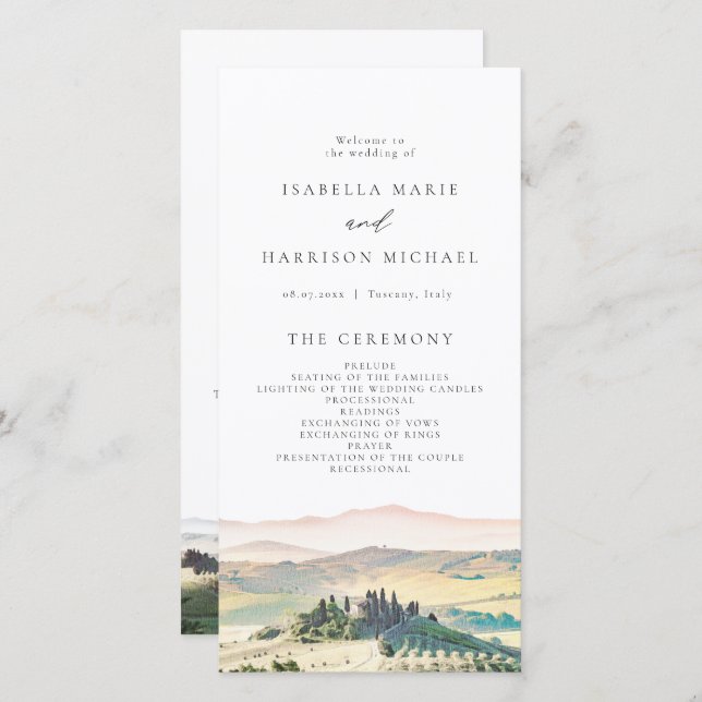TUSCANY Italy Watercolor Skyline Wedding Program (Front/Back)