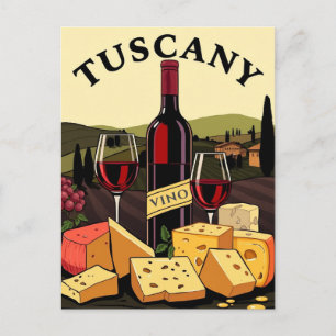 Tuscany Italy Wine and Cheese Culinary Travel Art Postcard