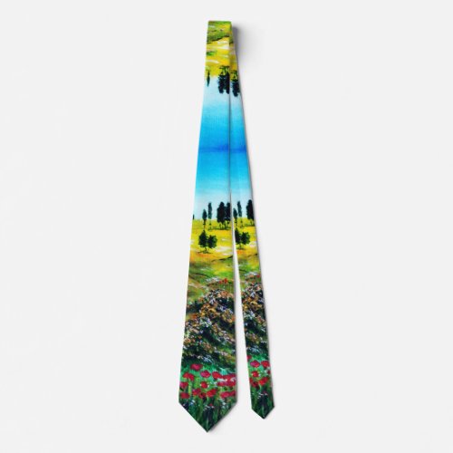 TUSCANY LANDSCAPE CYPRESS TREES WITH POPPIES  NECK TIE