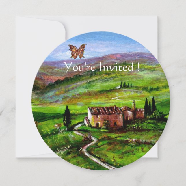 TUSCANY LANDSCAPE. GREEN HILLS WITH BUTTERFLY INVITATION (Front)