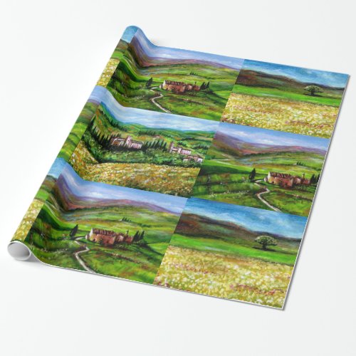 TUSCANY LANDSCAPEGREEN HILLS YELLOW FLOWER FIELDS WRAPPING PAPER