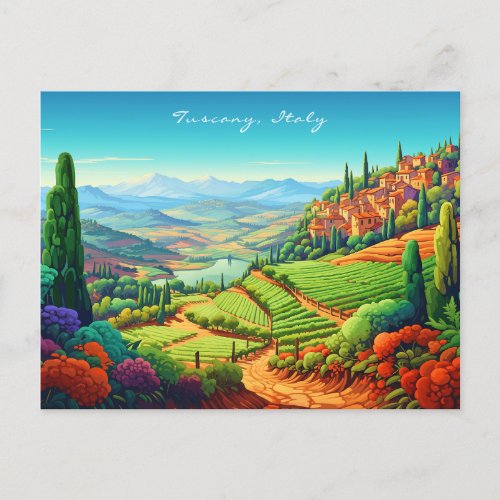 Tuscany Landscape Painting  Italy Travel  Art Postcard