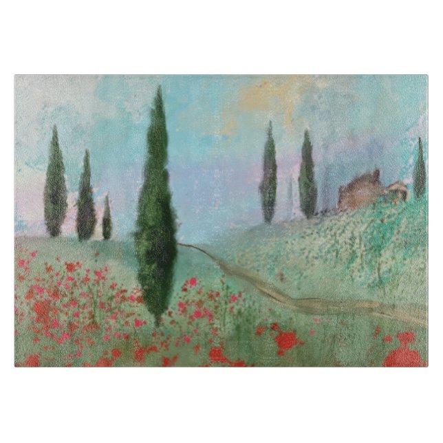 Tuscany Landscape Scene Glass Cutting Board (Front)