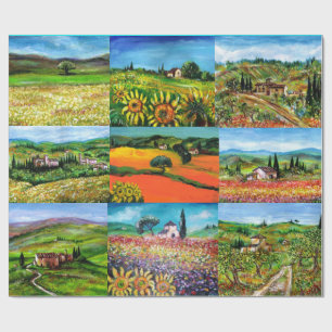 TUSCANY LANDSCAPE SUNFLOWERS,POPPIES,FLOWER FIELDS WRAPPING PAPER
