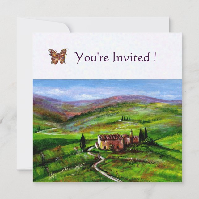 TUSCANY LANDSCAPE WITH GREEN HILLS  Felt paper Invitation (Front)